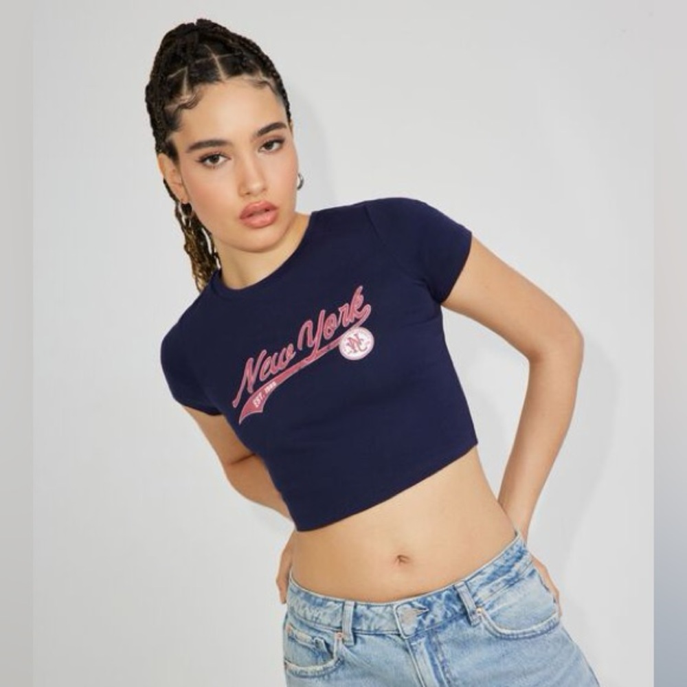 Garage navy blue new york crop top/baby tee